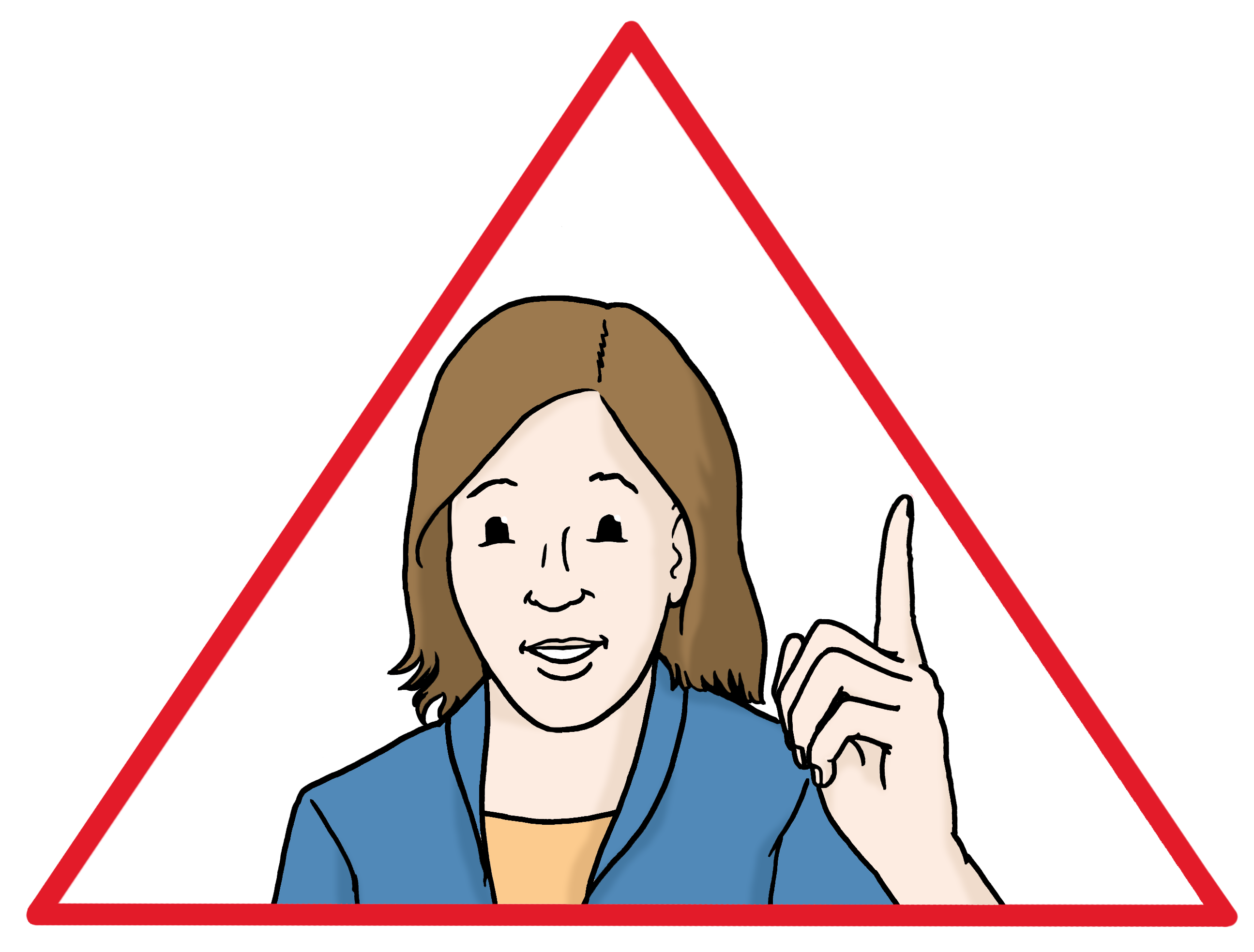Illustration einer Frau mit erhobenem Zeigefinger in einem Warndreieck