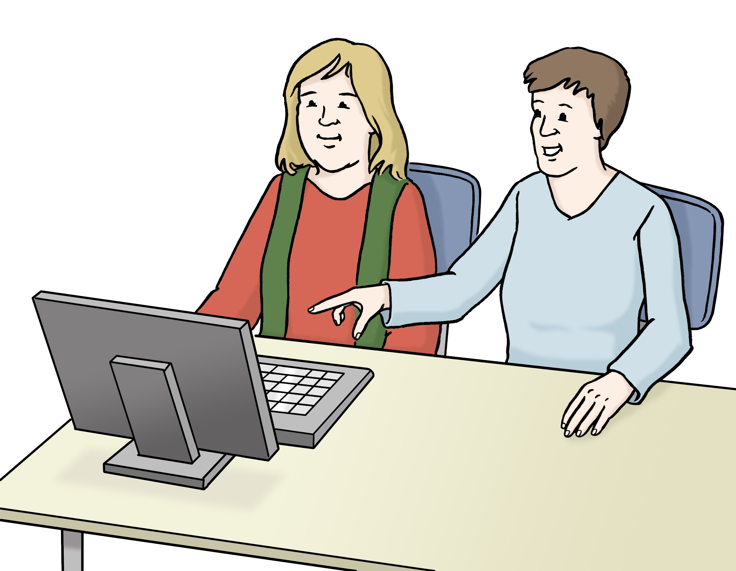 Illustration zweier Frauen, die am Computer arbeiten