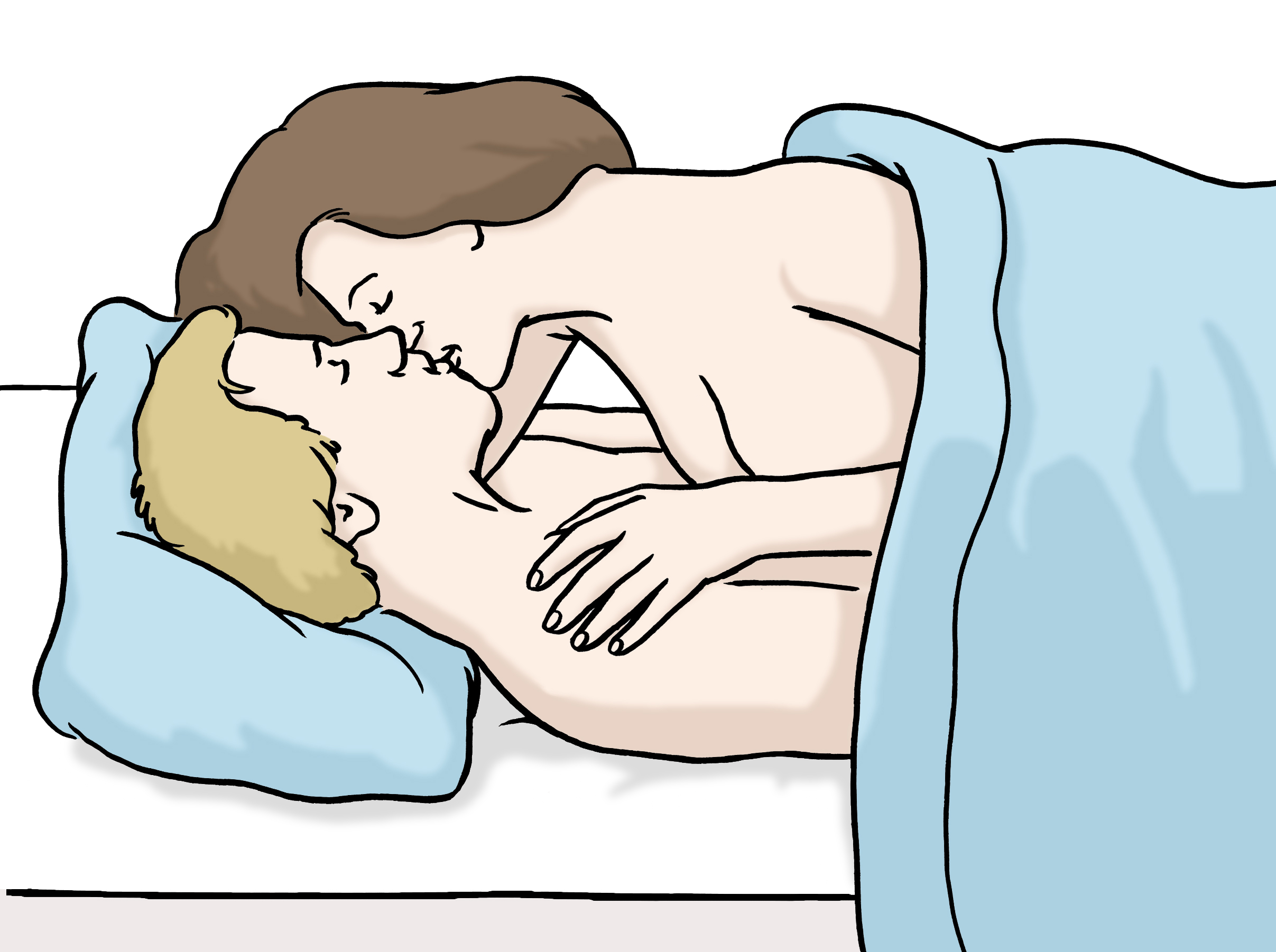 Illustration eine sich in Bett küssenden heterosexuellen Paares