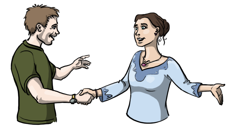 Illustration einer Begrüßung von Frau und Mann
