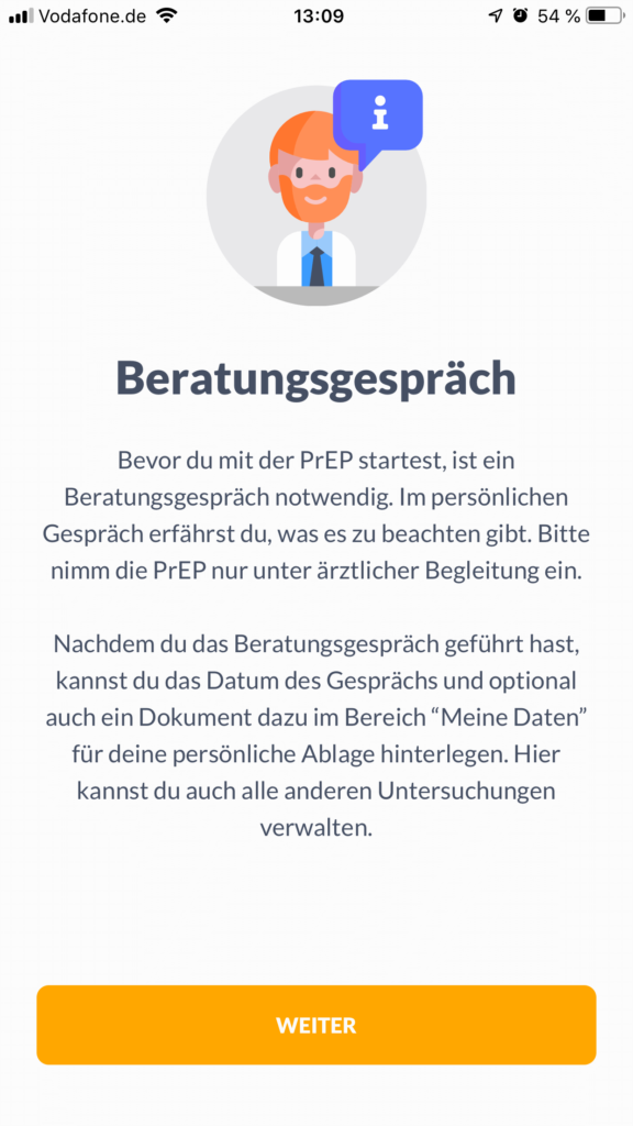 Screenshot prepared App Beratungshinweis