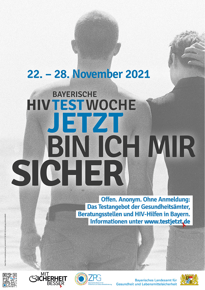 Motiv mit zwei androgynen Menschen zur bayerischen HIV-Testwoche vom 22. – 28. November 2021